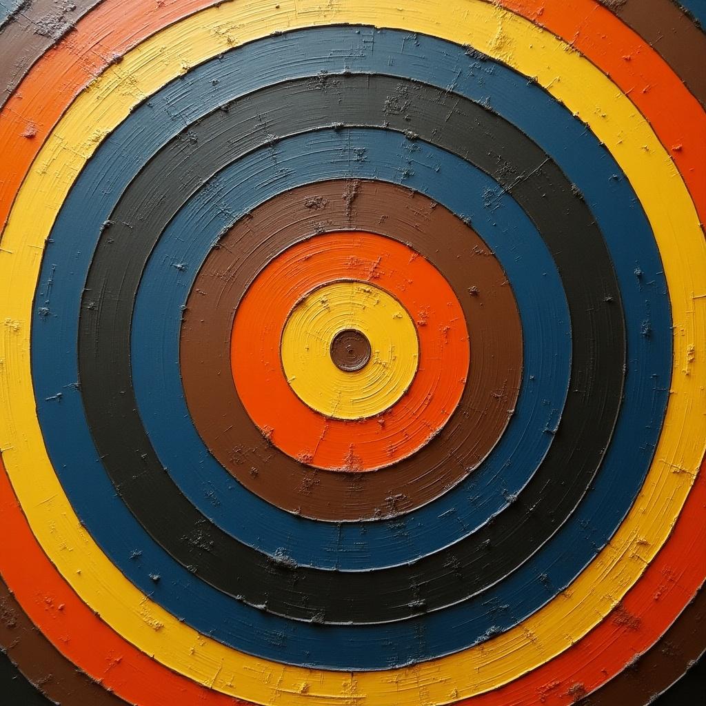 Concentric circles created in contrasting colors forming a target. Gaps appear between the circles.