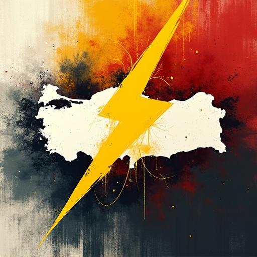 Abstract energetic background featuring a stylized yellow lightning bolt. Subtle outline of Turkey in the background. Modern and edgy design.