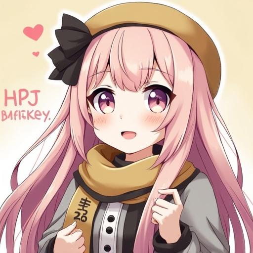 Anime girl with pink hair and a sailor suit. She wears a stylish hat and has a cheerful expression. Hands raised in excitement.