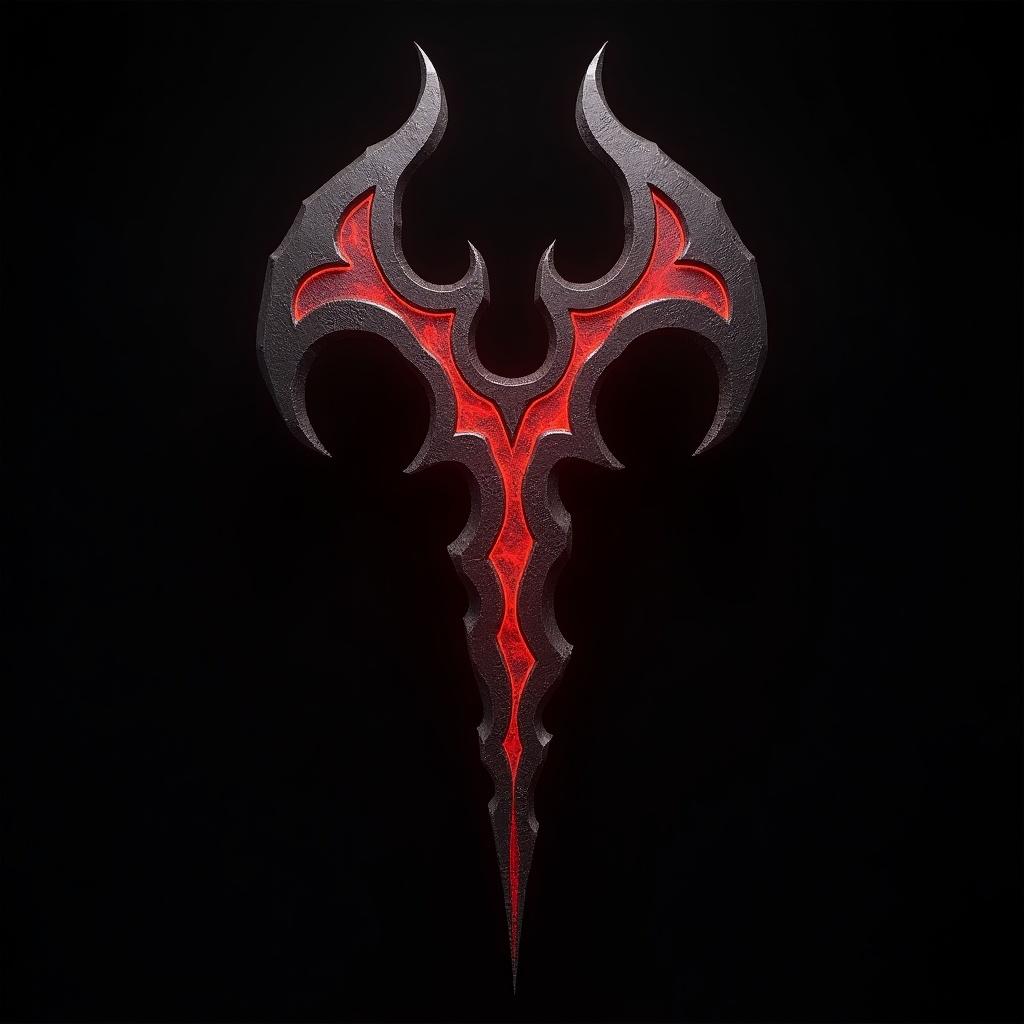 Kra’shikt is a fantastical flamberge-shaped weapon with a striking design. It features a double-edged blade that waves dramatically. Its surface showcases an intricate, dark metallic sheen. Veins that pulse with a dim red glow can be seen, reminiscent of flowing blood. This weapon evokes a sense of danger and allure, perfect for a fantasy setting.