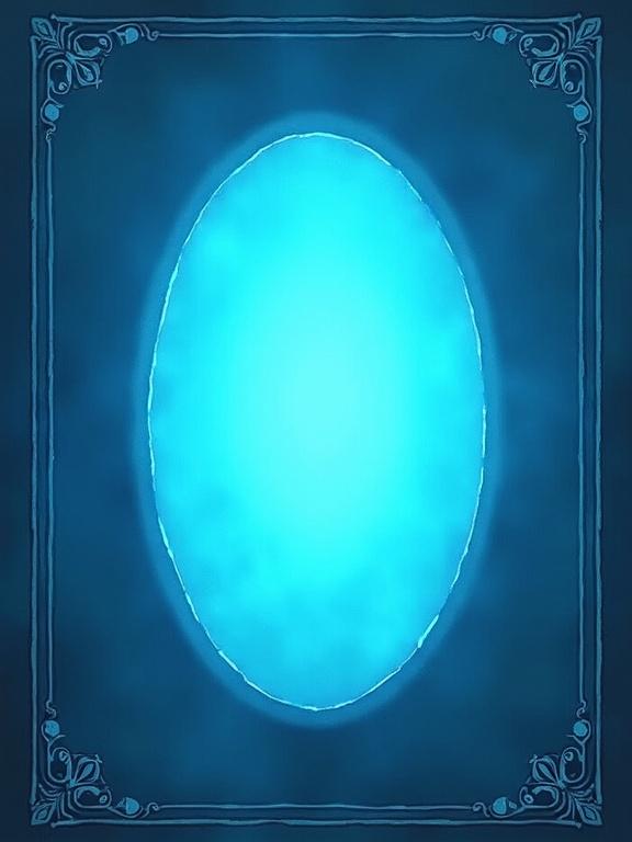 Simplistic fantasy card back design for a card game. Smooth and light blue color scheme. Center features a glowing light blue oval stone. Symmetrical layout with an ornate border. No text included.