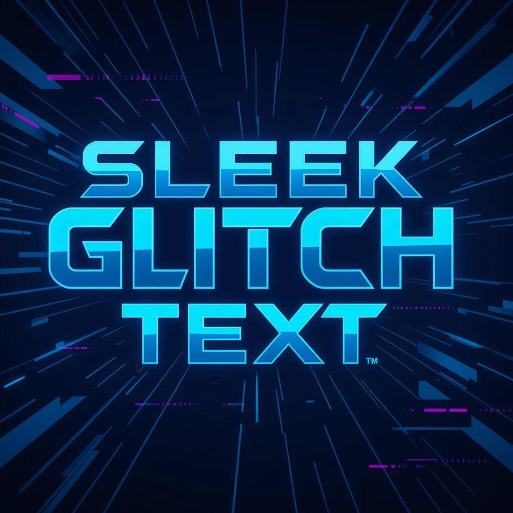 Futuristic game title text logo with bold geometric typography that features sharp angles. The design has glitch effects and digital noise textures for a high-tech atmosphere. Color palette includes electric blues and deep blacks with neon accents. Composition has 3D depth with shadows for visual impact. Overall style is modern and energetic.
