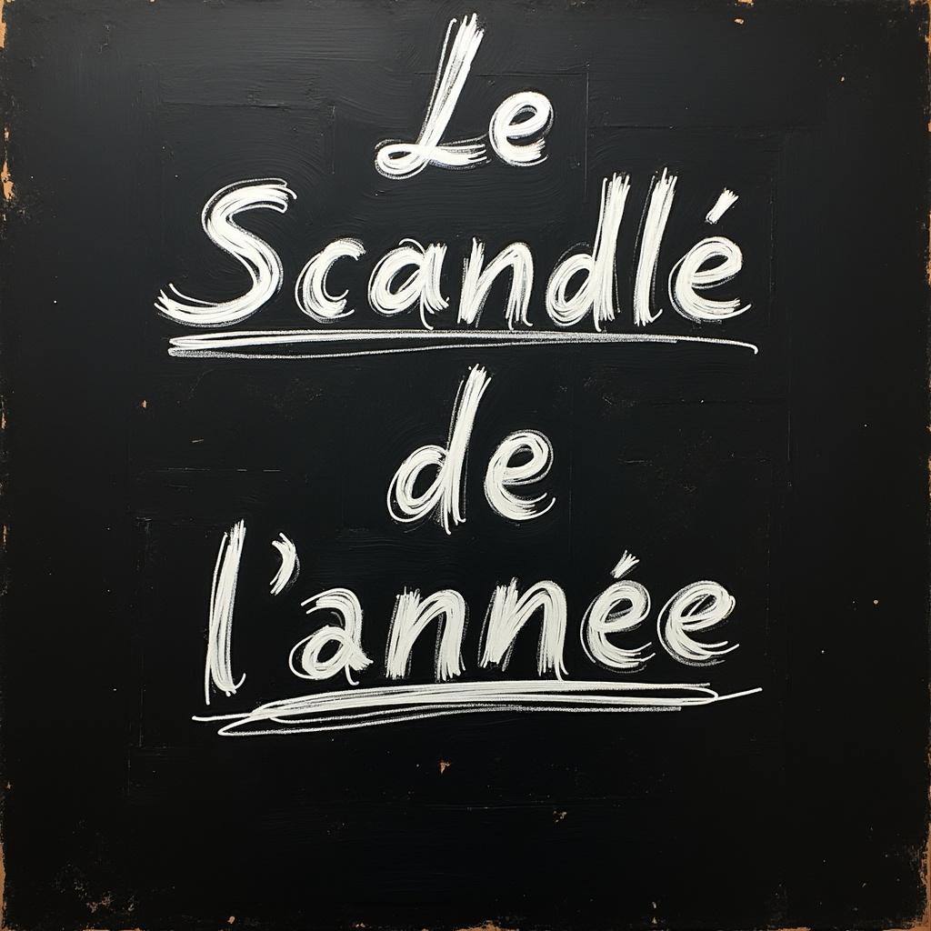 Text displayed on a black background. The text is written in a stylized, artistic font. The phrase is in French and translates to 'The scandal of the year.'