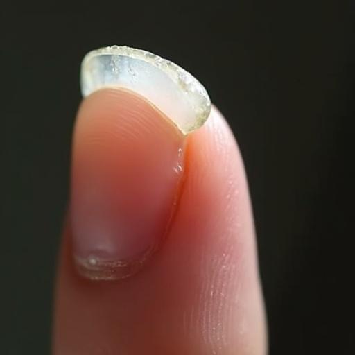 Extreme close-up of a stubby finger with skin around fingernail peeling off. Texture of skin is visible.
