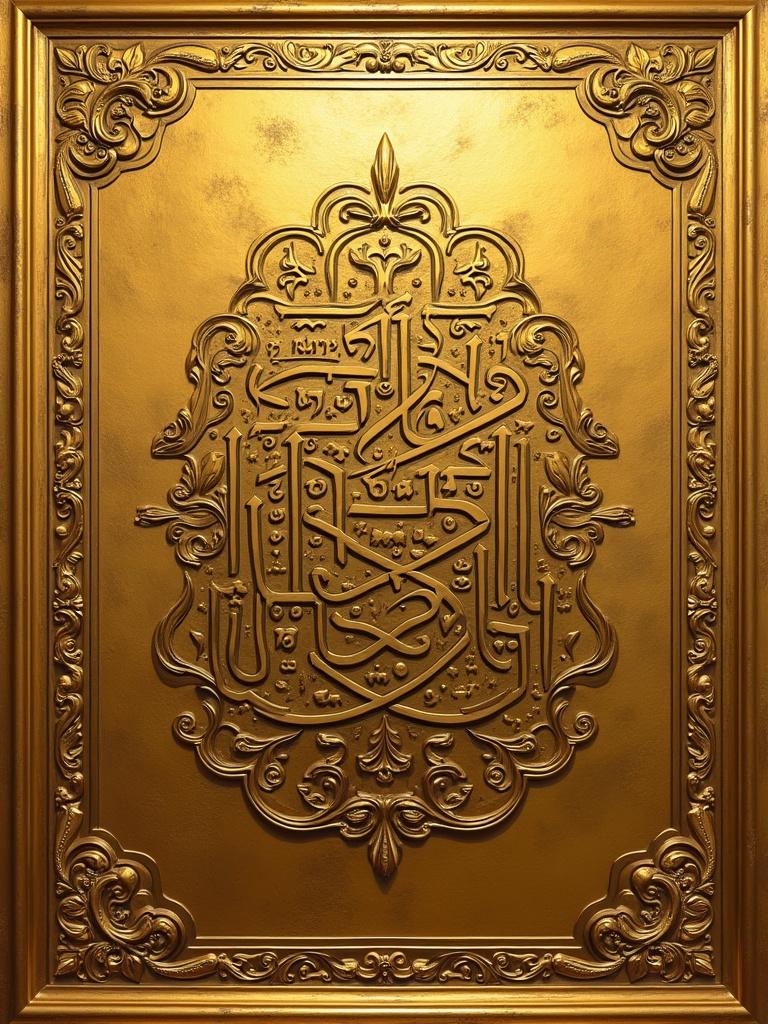 Malayalam calligraphy featuring the word 'കല്യാണം' in a golden background with intricate designs.