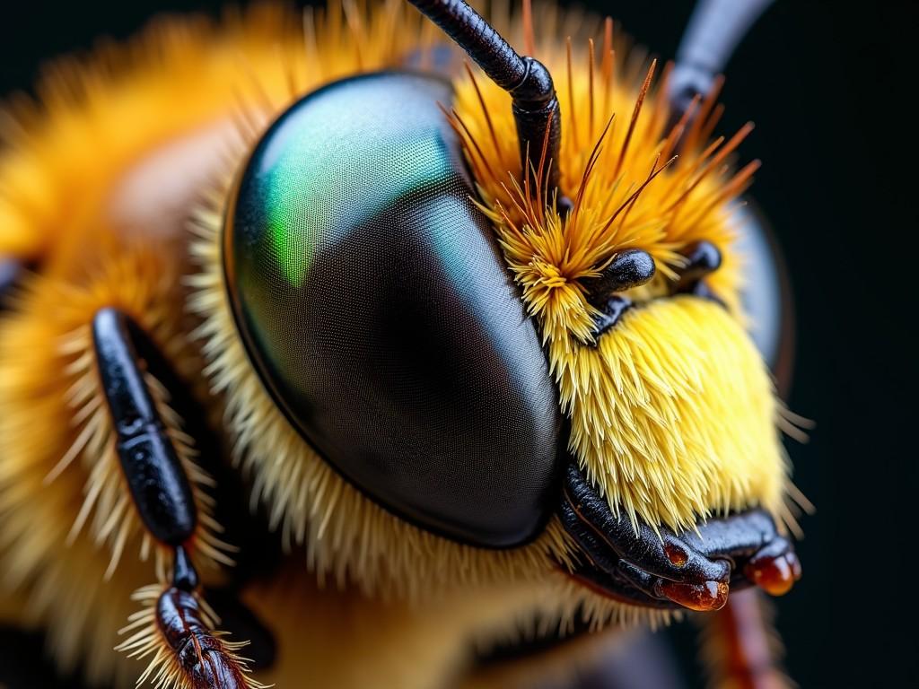 A stunning close-up photograph of a bee's eye and antennae showcasing intricate textures and details.