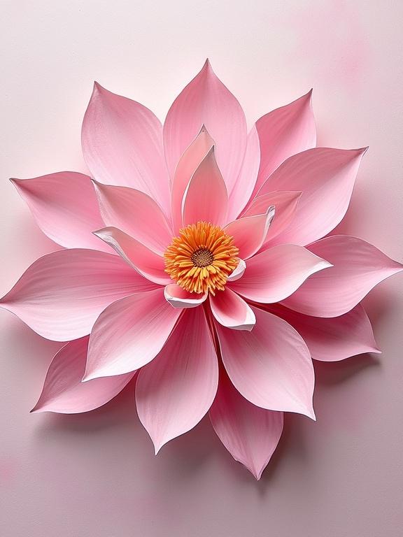 Acrylic painting of a textured lotus flower design. Mixed mediums used. Predominantly pastel pink.