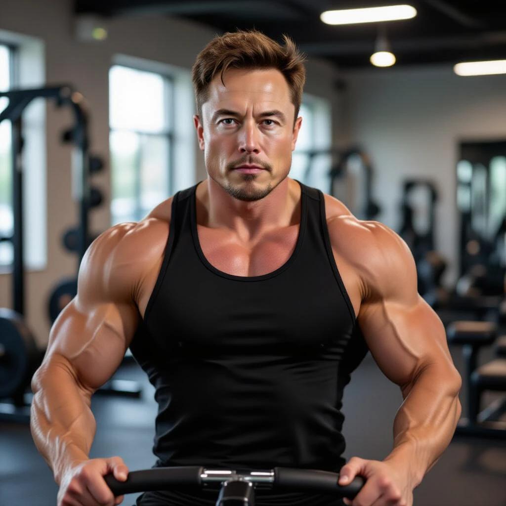 Highly muscular individual exercising in a gym. Focus on chest muscles using a peck deck machine. Black tank top enhances muscle definition. High-end gym setting with weights and mirrors. Intense workout atmosphere with studio lighting. Ultra-detailed composition.