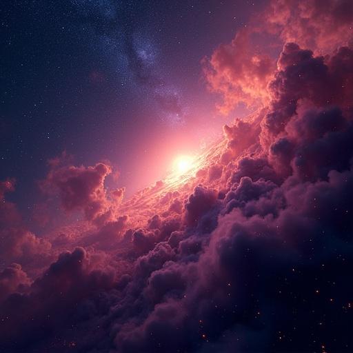 A nebula EDM album cover with bright colors. Center has a star-like light. Futuristic text reads Euphoric Dawn.