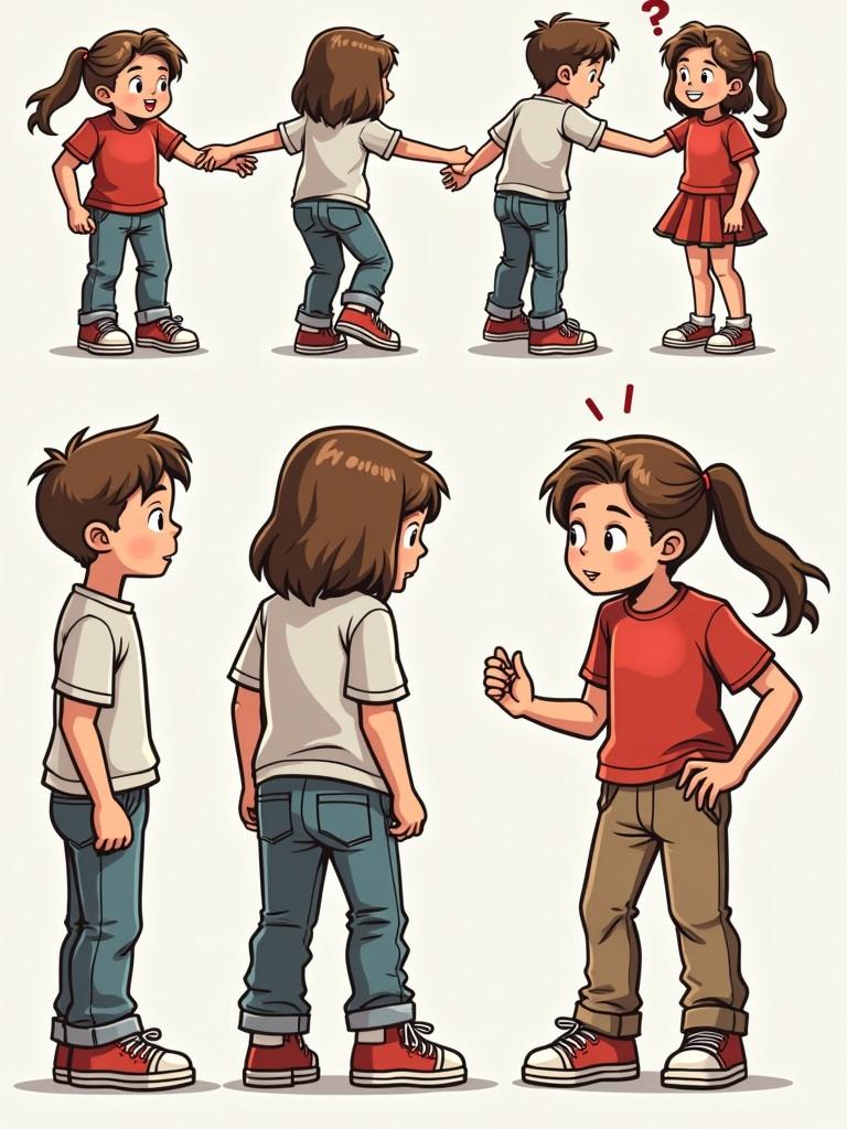 Comic strip sequence depicting a teenage boy transforming into a girl. Characters are engaged in playful interaction.