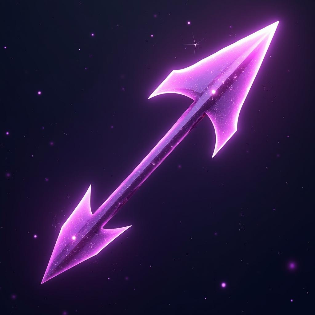 Futuristic elf arrow presented in a vibrant purple color with a cosmic background. The arrow is sleek and features a neon glow.