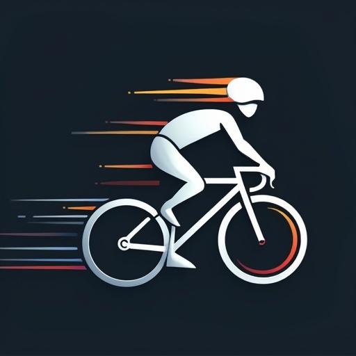 3D modern minimalist logo design of a cyclist in motion representing an abstract runner