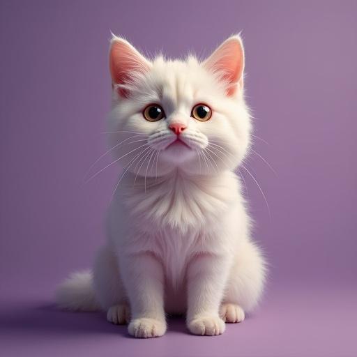Ultrarealistic portrait of a young happy cat with a purple background.