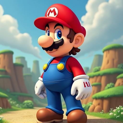 Create a character inspired by Mario Bros as a female version. Design without masculine traits. Set in a vibrant game scene.