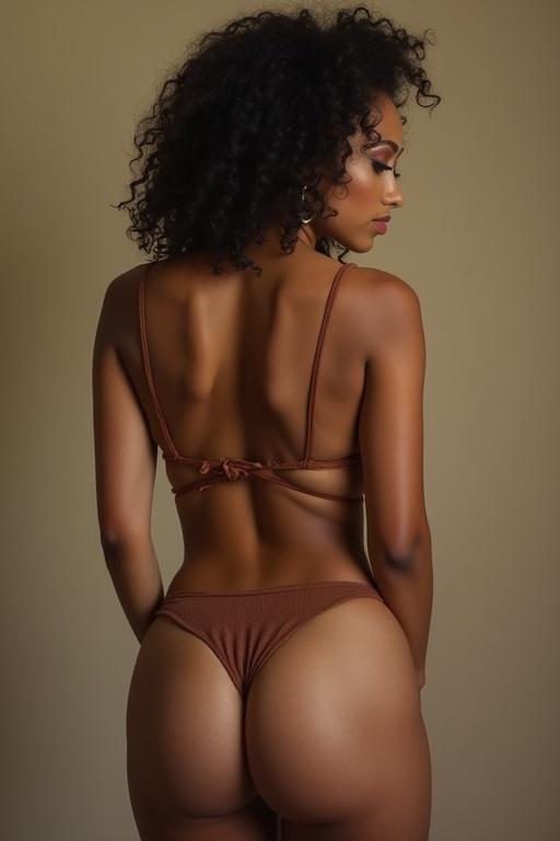 Person with curvy body in bikini showcasing back and lower figure.