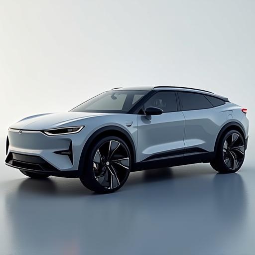 Futuristic SUV electric vehicle from China, designed for the year 2035. The car has a sleek, modern look with smooth lines and a bold presence.