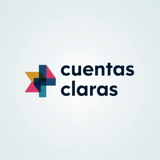 Logo with a white background representing a sales and payment control system called 'cuentas claras'. Geometric shapes and clear text.