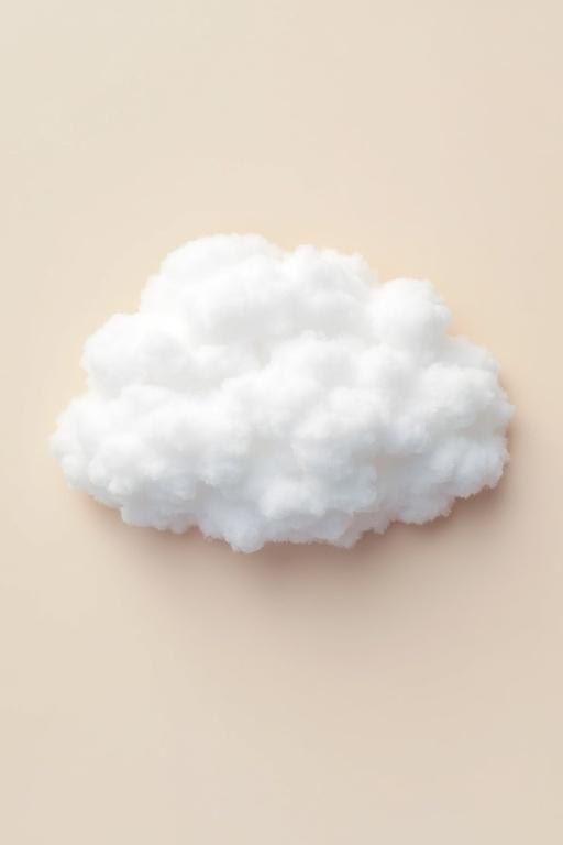 Fluffy white cloud shaped like human brain on solid color background. Art illustration style.