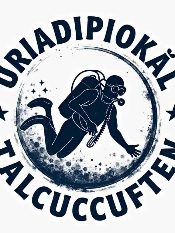 Design a stamp featuring a diver in full gear. Include text indicating successful participation in a try dive.