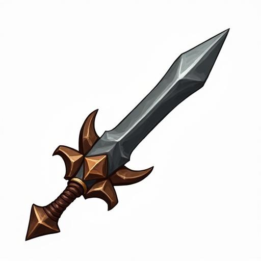 Icon of fairy battle dagger designed for a card game. Gray and brown colors used. Size 48 x 48 pixels. Style reflects World of Warcraft aesthetics. Transparent background included.