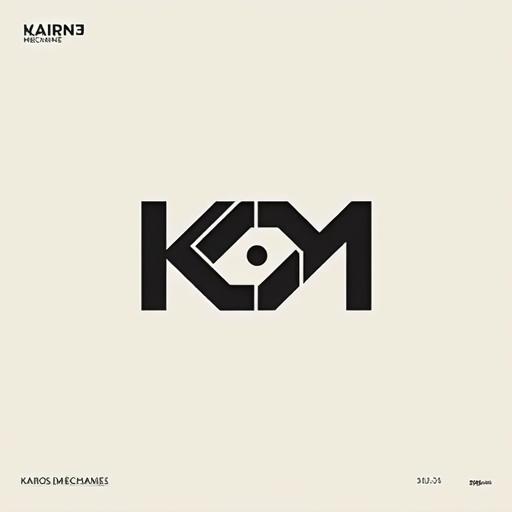 Logo design for electronic music project Kairos Mechané. Minimalist abstract style. Inspired by intelligent design aesthetics of Axis Records, Warp Records. Symbol fusion of Kairos and Mechané concepts. Clean typography suggested. Space for logo on neutral background.