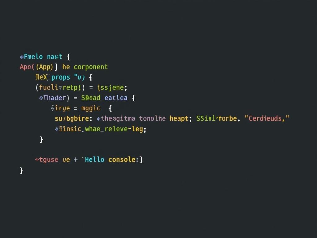 The image shows a snippet of code written in JavaScript using the React library. It starts by importing React from 'react'. A functional component named 'App' is defined, which takes 'props' as its argument. Inside the component, a JSX structure is returned containing a 'div' with a class name of 'App'. There are two headers: the first one says 'Hello React.' and the second says 'Start editing to see some magic happen!'. Additionally, a console log statement is included, which outputs 'Hello console' to the console.