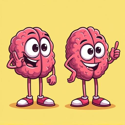 Cartoon-style brain characters in poses similar to Drake from Hotline Bling. One brain poses with a rejecting hand gesture and disapproving expression. The other brain smiles approvingly and points confidently. Colorful and playful comic style.
