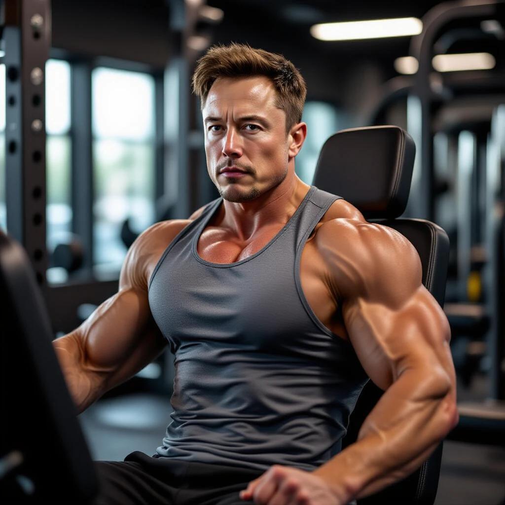 Muscular figure training on seated chest press machine. Focused expression. High-end gym setting. Cinematic lighting showcasing muscle definition and sweat details. Hyper-realistic quality.