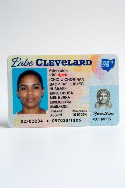 Front side of a United States Ohio Cleveland driver license. Shows personal information such as name and age. Date of birth is 25/03/2006. Card designed in typical government style with official elements. Identification photo is clear and professional.
