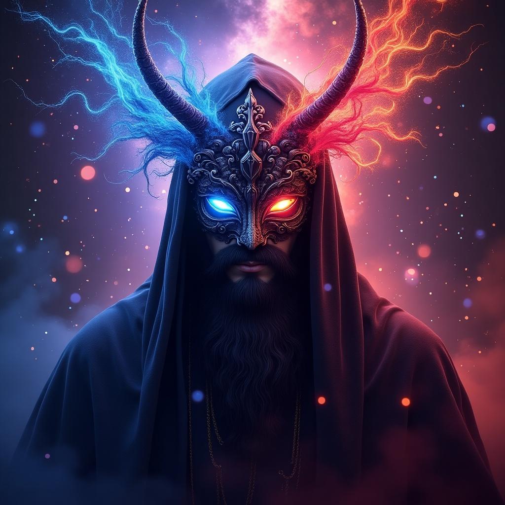 Generate information and trivia about a fantasy god named Arann. He represents magic, life, death, light, darkness, and fate. He is often called the Masked God, appearing with a mask. His favorite colors are purple, blue, and red.