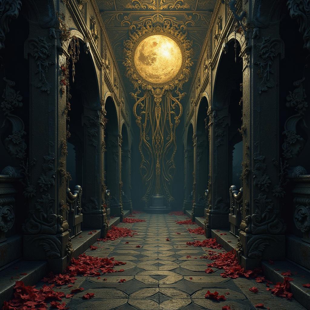 Dark scene with fancy complex art for a music album cover featuring text Big Room House