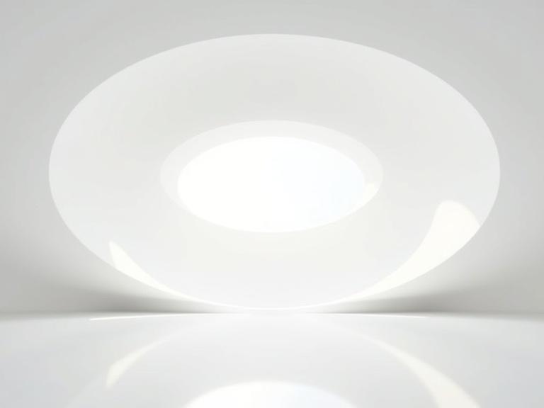 Image depicts a large white dome ceiling with a smooth surface. The ceiling has soft shadows and light reflections creating a shiny appearance. Focus on the central illuminated area.