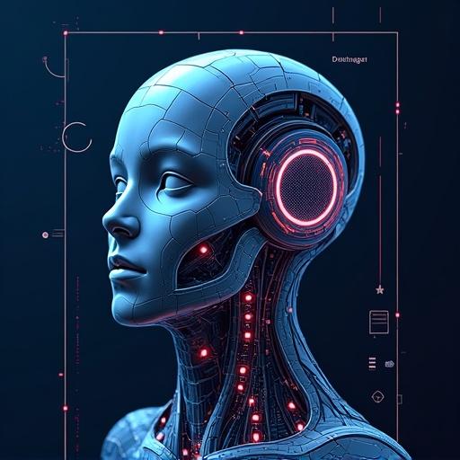 Generate a poster highlighting Agentic AI with an automated design using N8N emphasizing a humanoid robotic head with intricate details.
