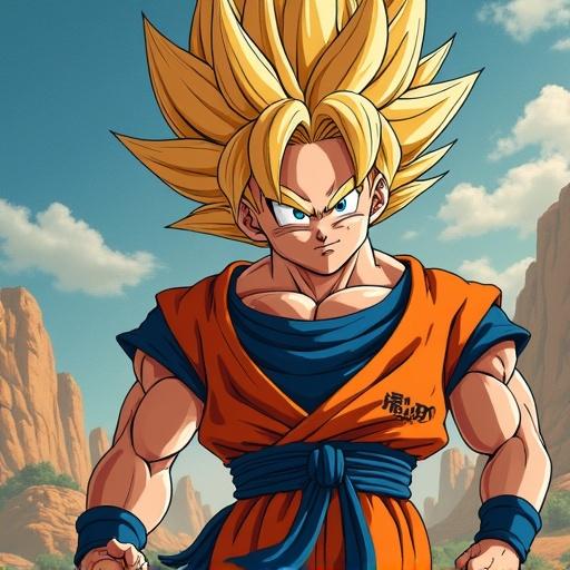 Character design of a popular anime hero. Dynamic pose showcasing strength and determination. Bright colors and vibrant background. Inspired by action-adventure anime.