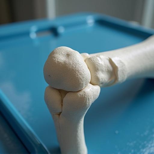 Photorealistic representation of a humerus bone placed on a medical tray.