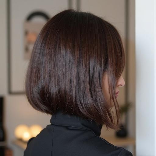 Showcase of beautiful Japanese short straight hair from the back view