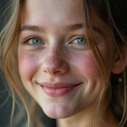 Portrait of a girl with light complexion and long blonde dreadlocks. She has freckles and a joyful expression. Wearing sporty attire. The girl looks happy and satisfied.