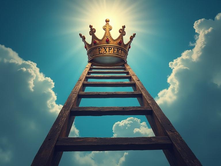 Ladder leading towards a crown labeled Expert. Digital tools are placed along the steps of the ladder.