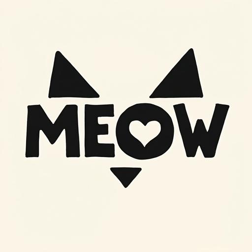 Typography with the word MEOW. The character M looks like a cat. Simple and playful design.