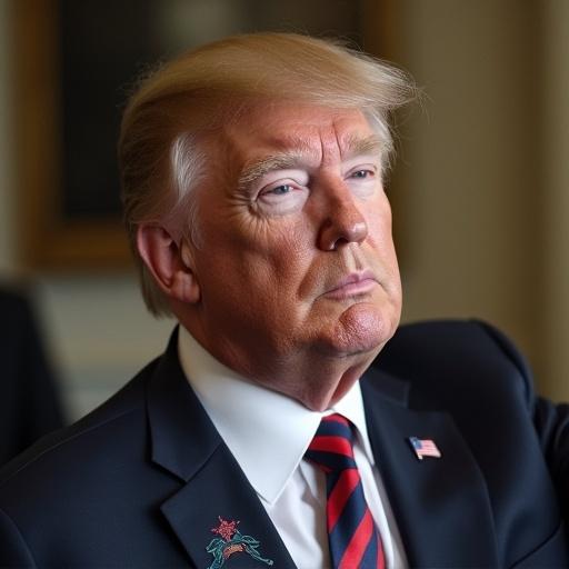 Portrait of President Trump with a visible tattoo on arm reading 'Ziomini HUB'.