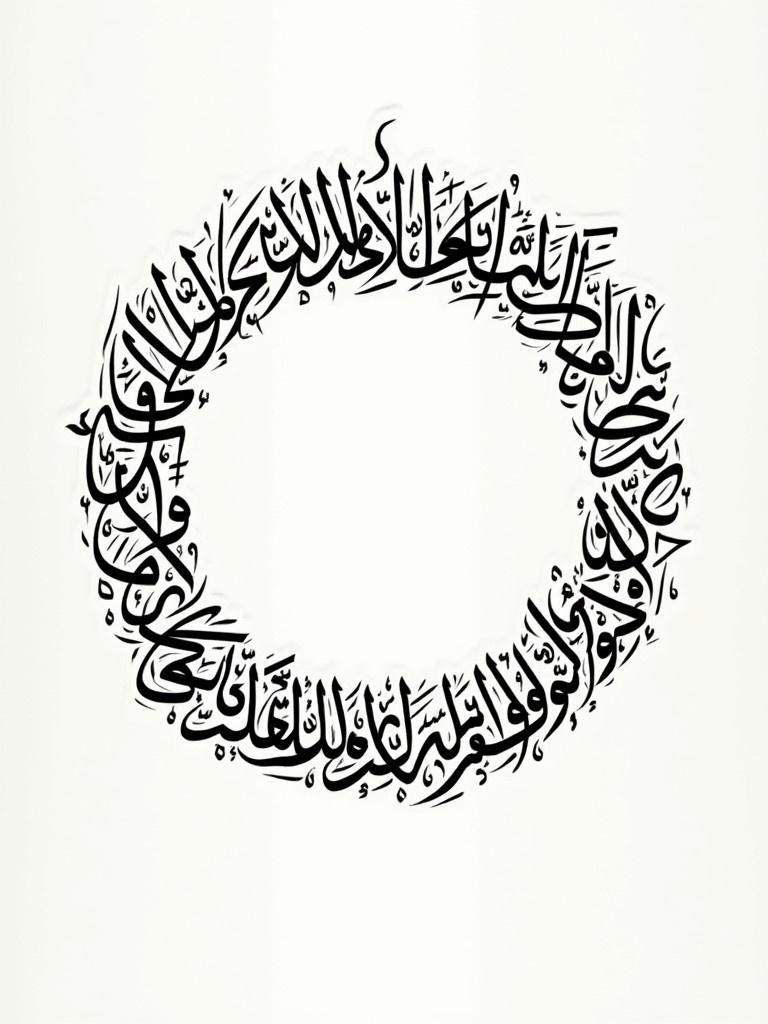 Handwritten Arabic calligraphy forms a complete circular shape. Design includes names اكْرَمُ مِكْدَادْ. Artwork fills entire space.