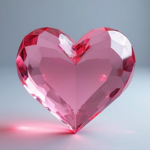 3D heart created from glass crystal shown from the front