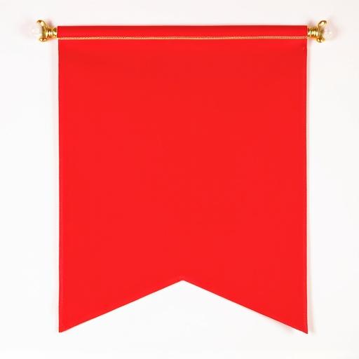 A horizontal red banner ribbon displayed on a white background. The banner is attached to a gold rod with ornate finials at each end.