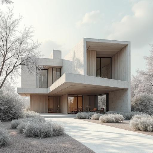 Modern architectural design showcasing a contemporary house with clean lines and integrated into a natural landscape.