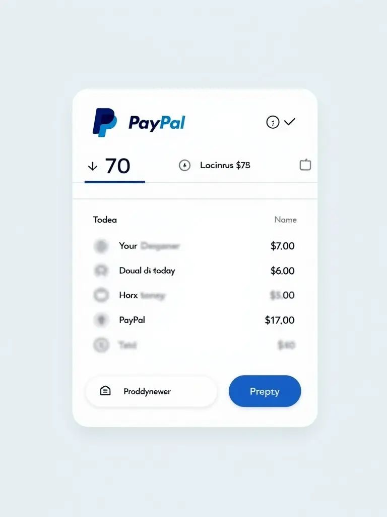 Illustration of a PayPal transaction. Payment amount of 70 is displayed. Transaction details include the date. Name of recipient is prodbynewer.