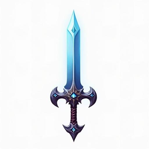 Icon depicting a detailed sword with blue accents for a card game featuring fantasy elements. Designed in the style of World of Warcraft. Size is 48 by 48 pixels with a transparent background.