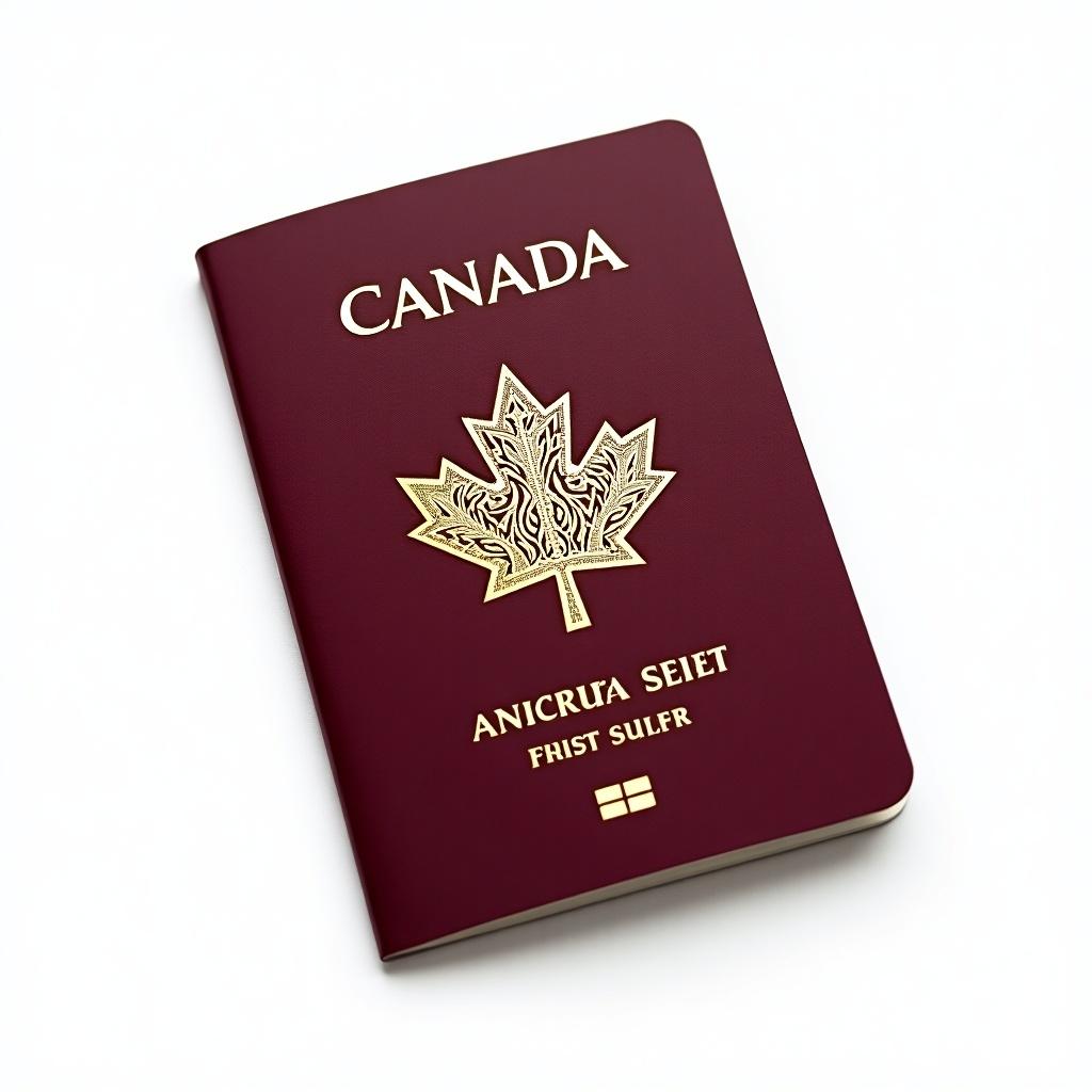 Image of a Canada passport with a maple leaf design.