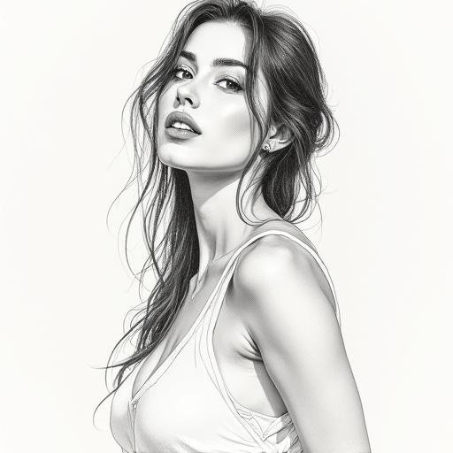 Sketch focuses on beauty of a woman. Composition emphasizes grace and elegance. Light shading adds depth to features.