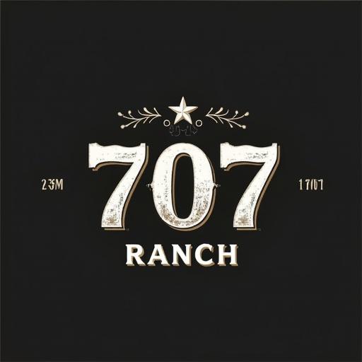 Design a logo for a rural agricultural property named 707 Ranch. Create a simple livestock-style brand using the number 707. The design conveys a rugged, raw, adventurous feeling with a Western aesthetic. A black and grey color palette integrates bold typography. The look should be timeless and suitable for ranch signage and branding.