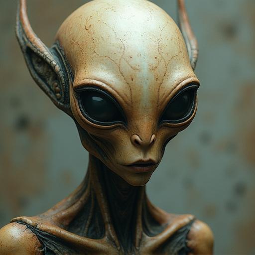 Portrait of a humanoid alien with large eyes and details